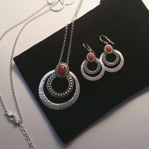 Opulenza Coral and Sterling Silver Long Necklace and Earring Set